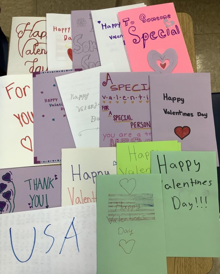 Some of the handmade cards student made for US Military veterans. 