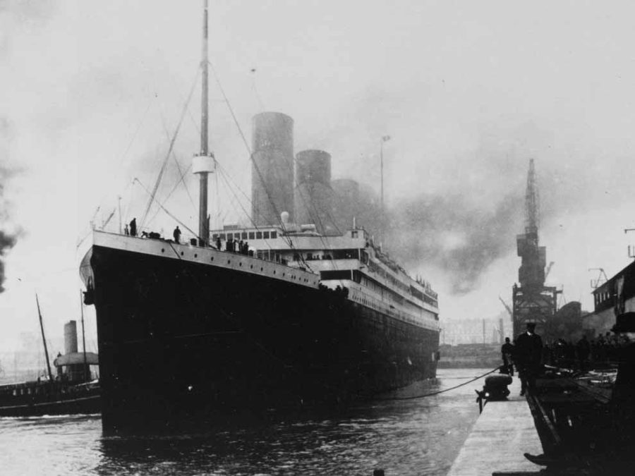 The Titanic preparing to leave port in Southampton, 1912